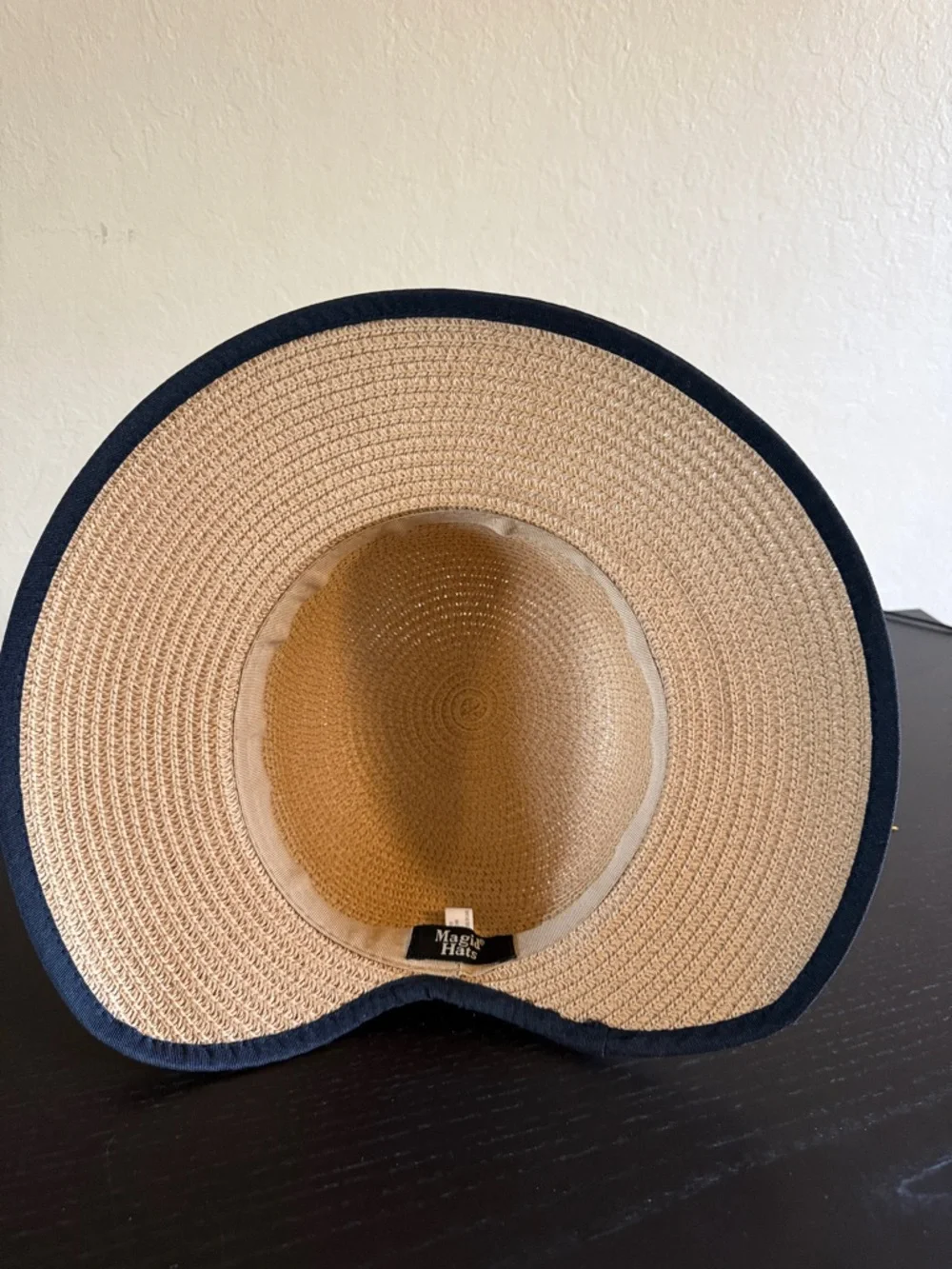 Magid Straw Sun Hat Tan/Natural with Black Ribbon Trim Bow OS New no tag